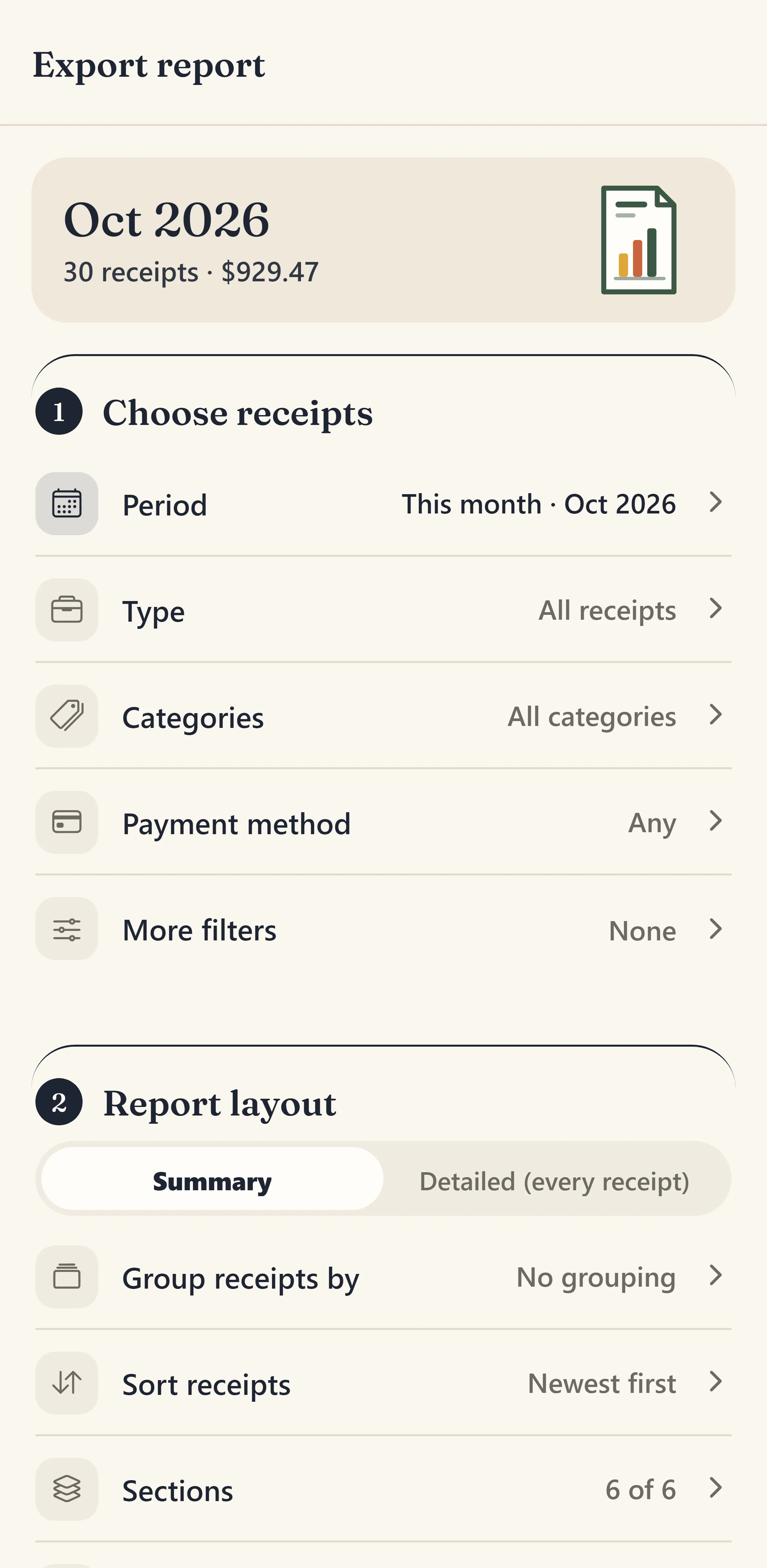 Reports in one tap